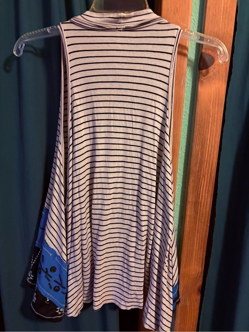 We The Free Striped Cowl Neck Tank with Blue Embroidered Hem - Picture 3 of 5